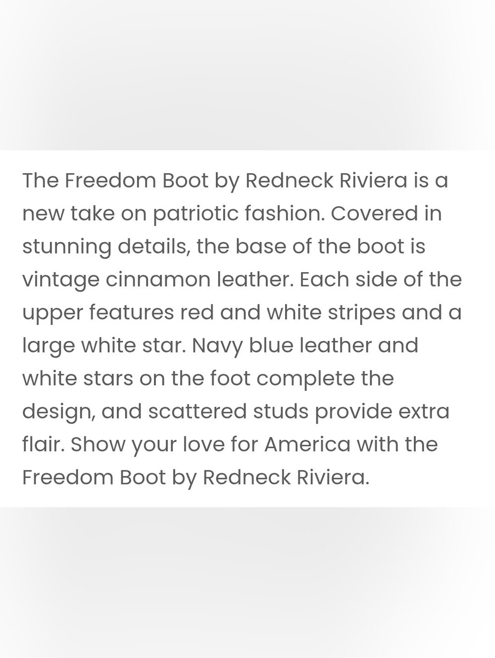 NEW Redneck Riviera Freedom Boot - 8.5 - Picture 13 of 15